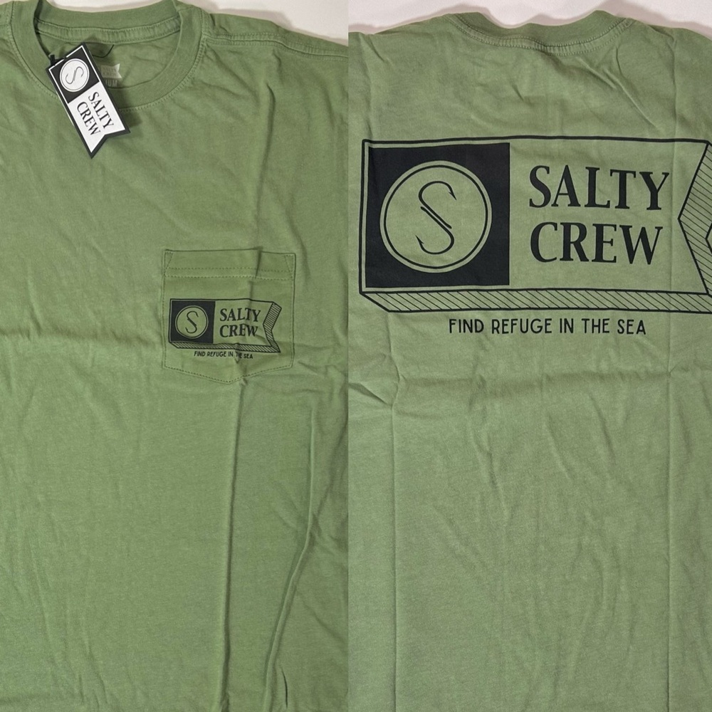 Salty Crew M Army Olive Green Pocket Fishing Beach Shirt